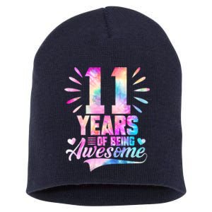 11 Years Old 11th Birthday Tie Dye Being Awesome Short Acrylic Beanie