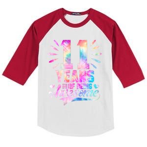 11 Years Old 11th Birthday Tie Dye Being Awesome Kids Colorblock Raglan Jersey