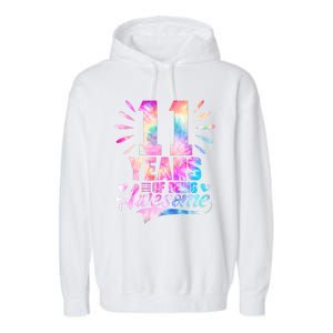 11 Years Old 11th Birthday Tie Dye Being Awesome Garment-Dyed Fleece Hoodie