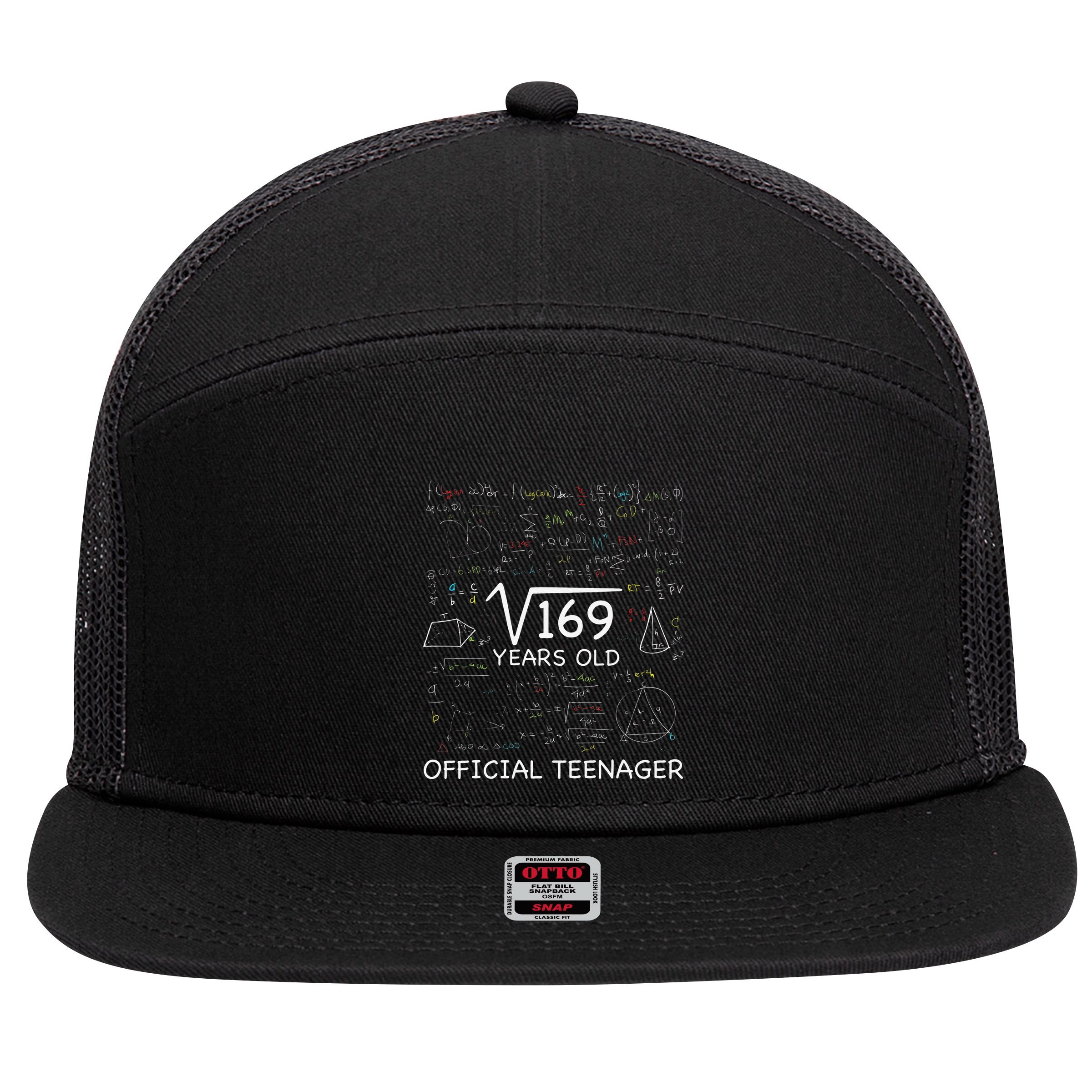 13 Year Old Birthday Official Teenager Square Root Of 169 7 Panel Mesh Trucker Snapback Hat