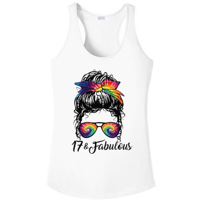 17 Years Old Fabulous Messy Bun Tie Dye 17th Birthday Ladies PosiCharge Competitor Racerback Tank