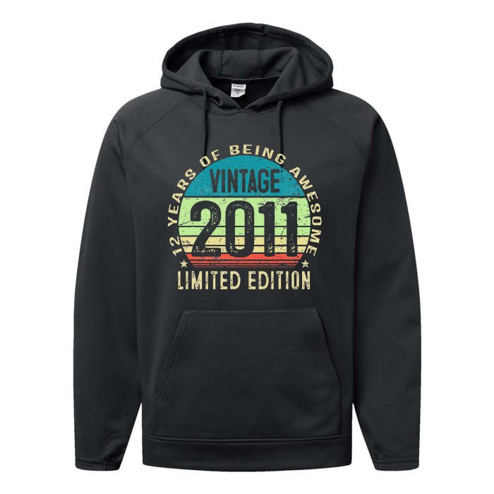 12 Year Old Giftss N Vintage 2011 12th Birthday Performance Fleece Hoodie