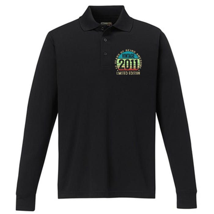 12 Year Old Giftss N Vintage 2011 12th Birthday Performance Long Sleeve Polo