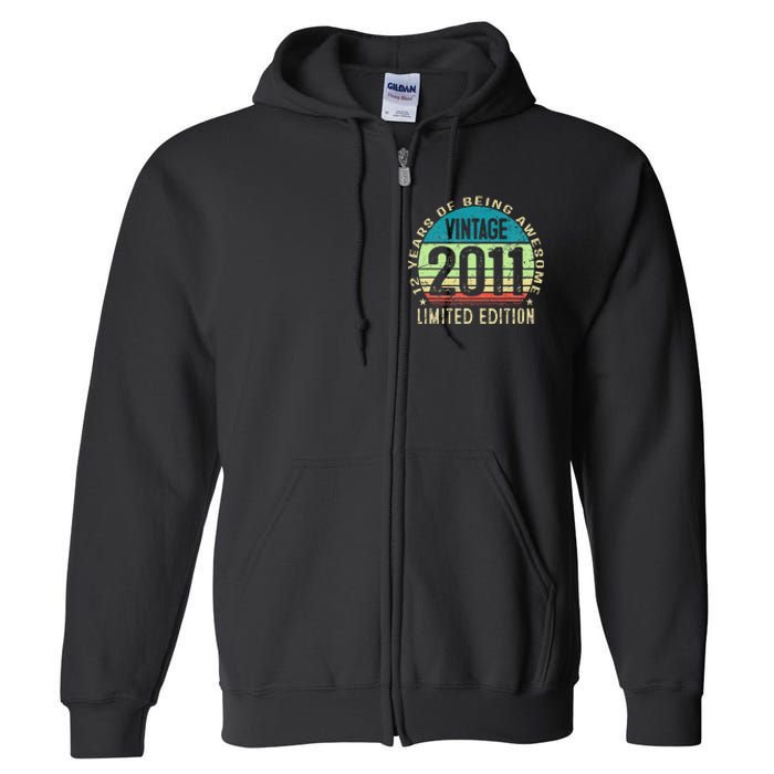 12 Year Old Giftss N Vintage 2011 12th Birthday Full Zip Hoodie