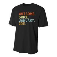 12 Years Old Awesome Since January 2011 12th 12 Birthday Youth Performance Sprint T-Shirt