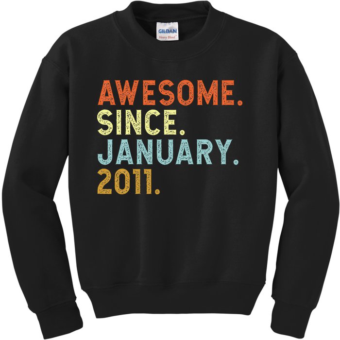 12 Years Old Awesome Since January 2011 12th 12 Birthday Kids Sweatshirt