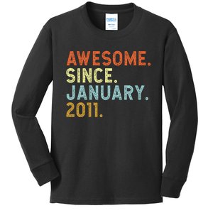 12 Years Old Awesome Since January 2011 12th 12 Birthday Kids Long Sleeve Shirt