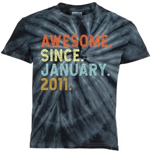 12 Years Old Awesome Since January 2011 12th 12 Birthday Kids Tie-Dye T-Shirt