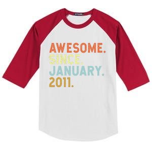 12 Years Old Awesome Since January 2011 12th 12 Birthday Kids Colorblock Raglan Jersey