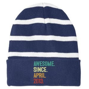 10 Years Old Awesome Since April 2013 10th Birthday Striped Beanie with Solid Band