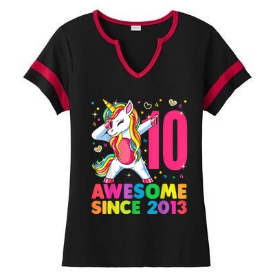 10 Year Old Unicorn Dabbing 10th Birthday Girl Unicorn Party Ladies Halftime Notch Neck Tee