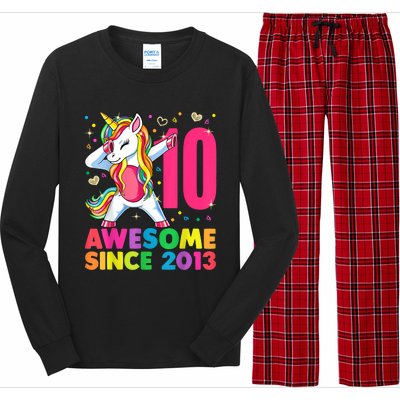 10 Year Old Unicorn Dabbing 10th Birthday Girl Unicorn Party Long Sleeve Pajama Set