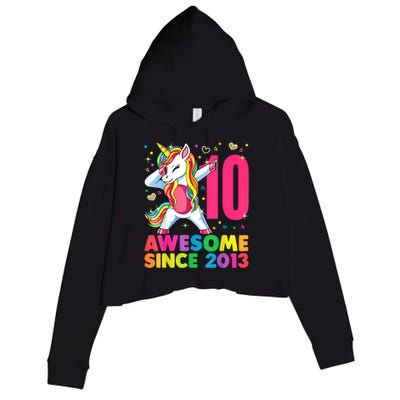 10 Year Old Unicorn Dabbing 10th Birthday Girl Unicorn Party Crop Fleece Hoodie