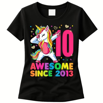 10 Year Old Unicorn Dabbing 10th Birthday Girl Unicorn Party Womens T-Shirt