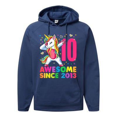 10 Year Old Unicorn Dabbing 10th Birthday Girl Unicorn Party Performance Fleece Hoodie