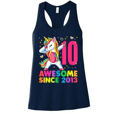 10 Year Old Unicorn Dabbing 10th Birthday Girl Unicorn Party Women's Racerback Tank