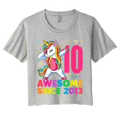 10 Year Old Unicorn Dabbing 10th Birthday Girl Unicorn Party Women's Crop Top Tee