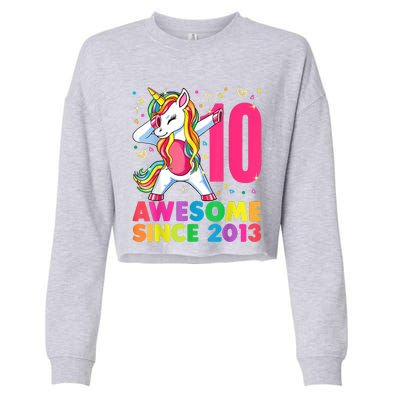 10 Year Old Unicorn Dabbing 10th Birthday Girl Unicorn Party Cropped Pullover Crew