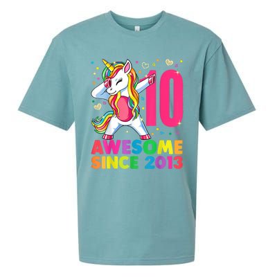 10 Year Old Unicorn Dabbing 10th Birthday Girl Unicorn Party Sueded Cloud Jersey T-Shirt