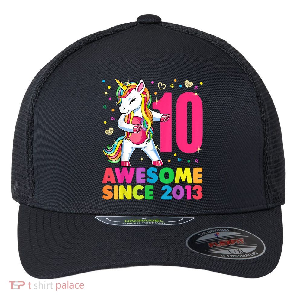 10 Years Old Unicorn Flossing 10th Birthday Girl Party Flexfit Unipanel Trucker Cap