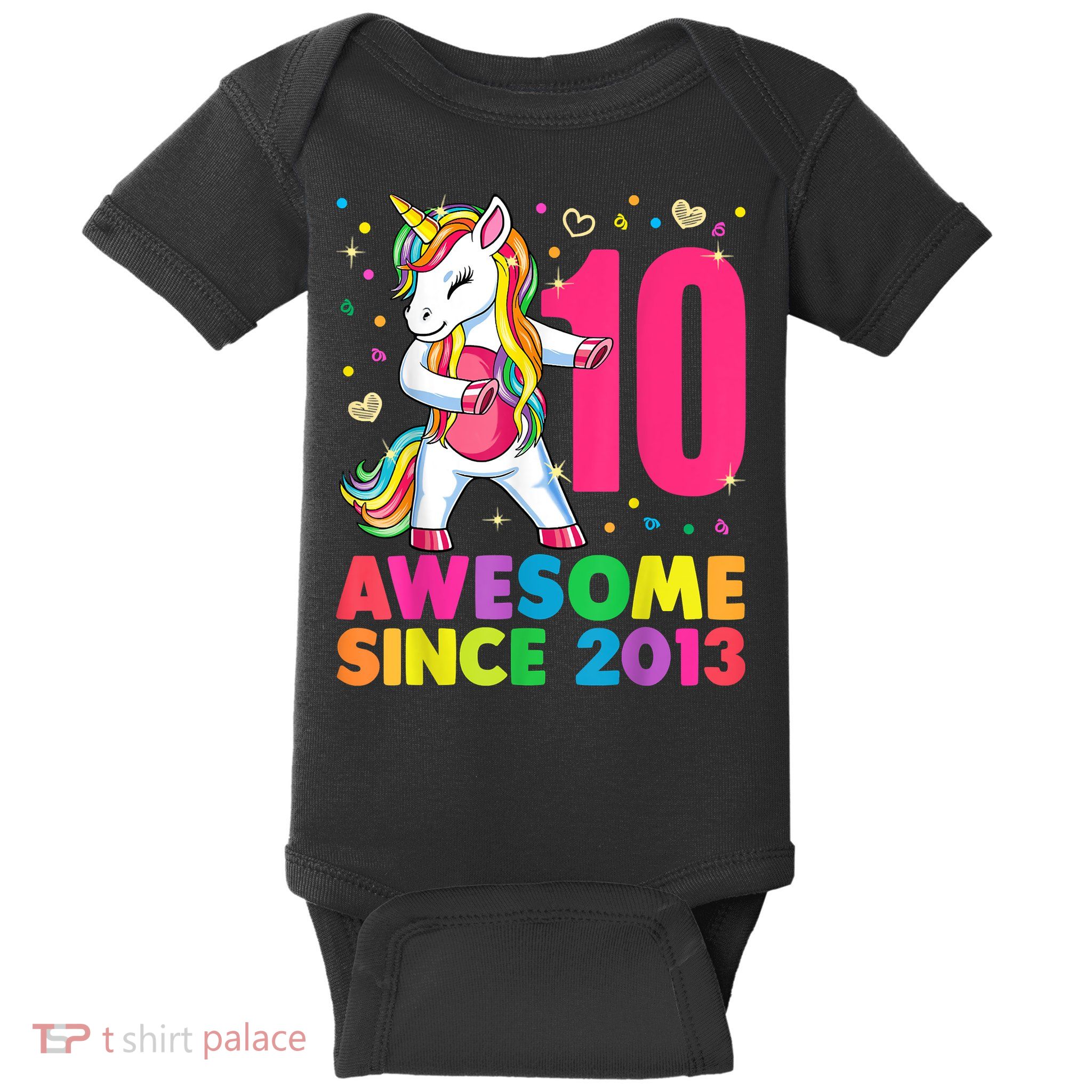 10 Years Old Unicorn Flossing 10th Birthday Girl Party Baby Bodysuit