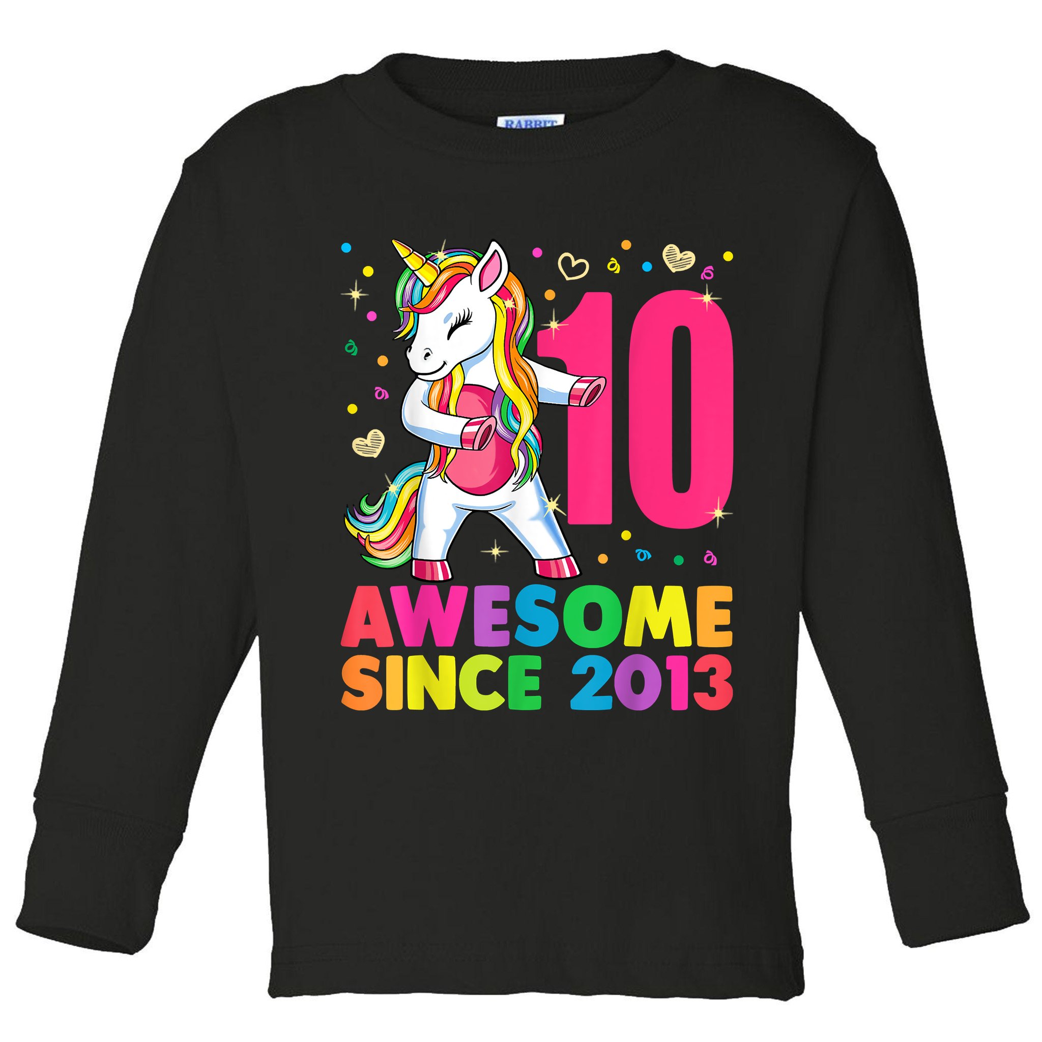 10 Years Old Unicorn Flossing 10th Birthday Girl Party Toddler Long Sleeve Shirt