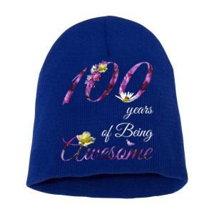 100 Year Old Gift Awesome Floral 1923 100th Birthday Gift Short Acrylic Beanie