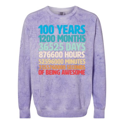 100 Years Of Being Awesome 100th Birthday Time Breakdown Colorblast Crewneck Sweatshirt