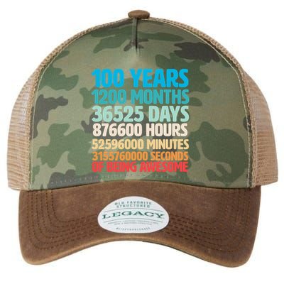 100 Years Of Being Awesome 100th Birthday Time Breakdown Legacy Tie Dye Trucker Hat