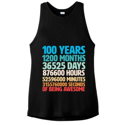 100 Years Of Being Awesome 100th Birthday Time Breakdown Ladies PosiCharge Tri-Blend Wicking Tank