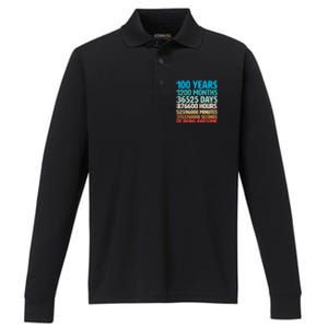 100 Years Of Being Awesome 100th Birthday Time Breakdown Performance Long Sleeve Polo