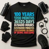 100 Years Of Being Awesome 100th Birthday Time Breakdown Performance Shirt