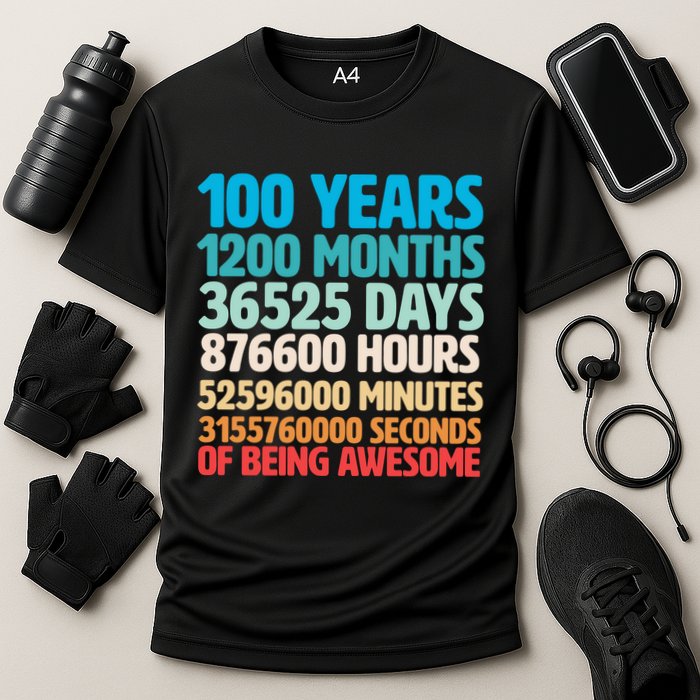 100 Years Of Being Awesome 100th Birthday Time Breakdown Performance Shirt