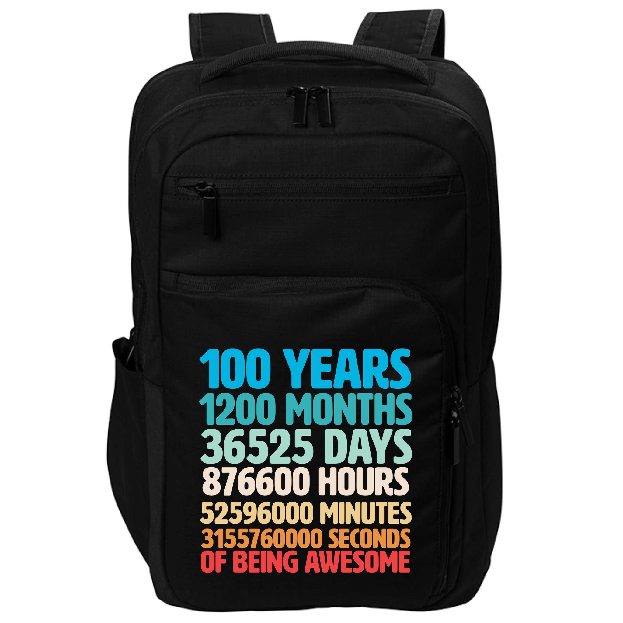100 Years Of Being Awesome 100th Birthday Time Breakdown Impact Tech Backpack