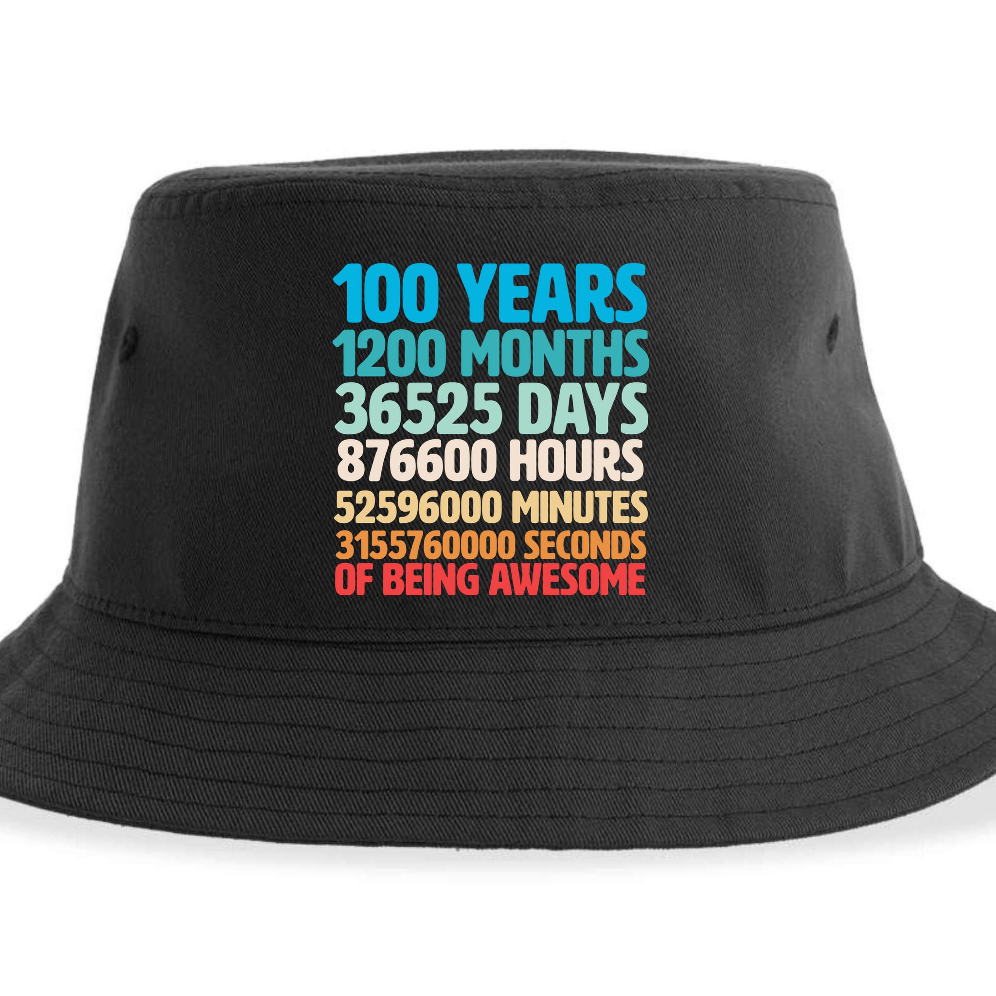 100 Years Of Being Awesome 100th Birthday Time Breakdown Sustainable Bucket Hat