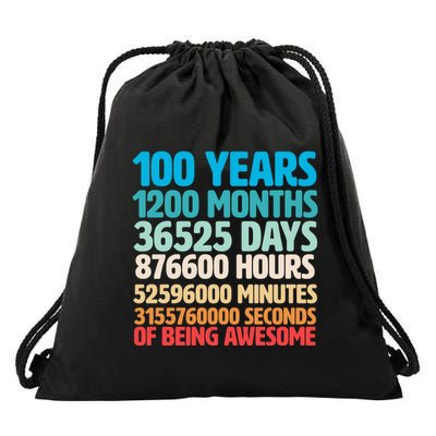 100 Years Of Being Awesome 100th Birthday Time Breakdown Drawstring Bag