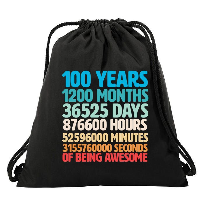 100 Years Of Being Awesome 100th Birthday Time Breakdown Drawstring Bag