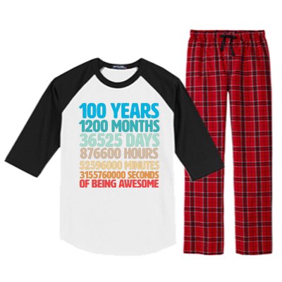 100 Years Of Being Awesome 100th Birthday Time Breakdown Raglan Sleeve Pajama Set