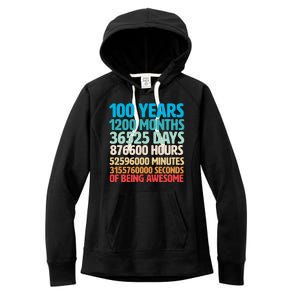 100 Years Of Being Awesome 100th Birthday Time Breakdown Women's Fleece Hoodie