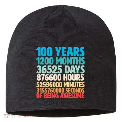 100 Years Of Being Awesome 100th Birthday Time Breakdown Sustainable Beanie