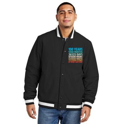 100 Years Of Being Awesome 100th Birthday Time Breakdown Insulated Varsity Jacket