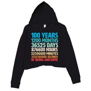 100 Years Of Being Awesome 100th Birthday Time Breakdown Crop Fleece Hoodie