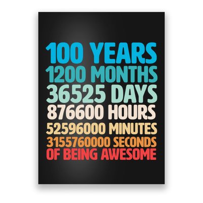 100 Years Of Being Awesome 100th Birthday Time Breakdown Poster