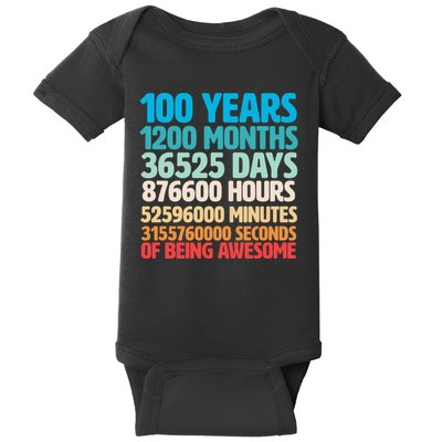 100 Years Of Being Awesome 100th Birthday Time Breakdown Baby Bodysuit