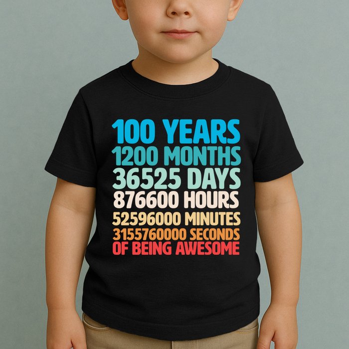 100 Years Of Being Awesome 100th Birthday Time Breakdown Toddler T-Shirt