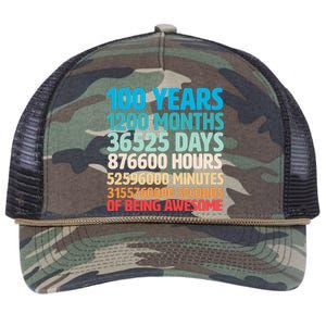 100 Years Of Being Awesome 100th Birthday Time Breakdown Retro Rope Trucker Hat Cap