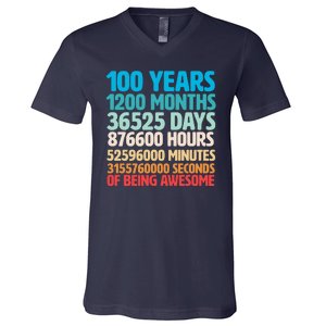 100 Years Of Being Awesome 100th Birthday Time Breakdown V-Neck T-Shirt