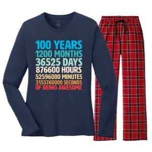 100 Years Of Being Awesome 100th Birthday Time Breakdown Women's Long Sleeve Flannel Pajama Set 