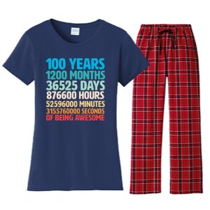 100 Years Of Being Awesome 100th Birthday Time Breakdown Women's Flannel Pajama Set