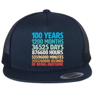 100 Years Of Being Awesome 100th Birthday Time Breakdown Flat Bill Trucker Hat